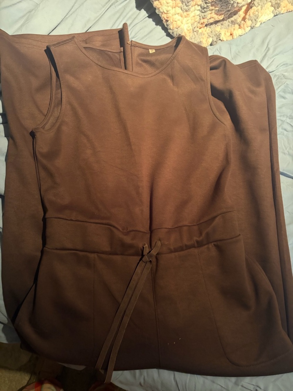 Brown Wide-Leg Jumpsuit with Drawstring Waist. Super soft material